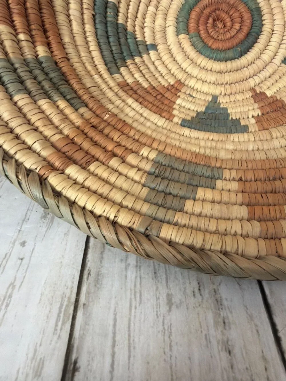 Vintage Southwestern Style Hand Woven Coiled Harvest Basket 14” Boho Cottagecore